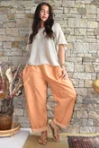 Rustic Nature Linen Blend Barrel Pant Washed Cayenne